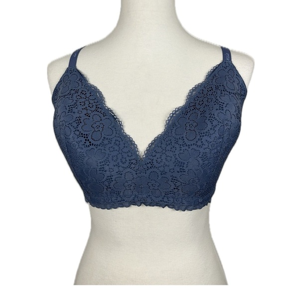 Aerie Lace Wireless Sans Armature Blue Gray Racer Back Bra Feminine Size 38DD - Picture 1 of 10